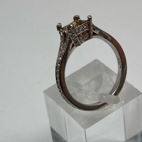 18K White Gold Natural Diamond Princess Cut Semi Mount Engagement Ring Fits 5mm - Picture 5 of 16